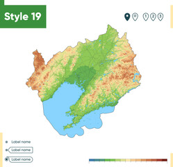 Obraz premium Liaoning, China - high detailed physical map. Vector map. Dem map.