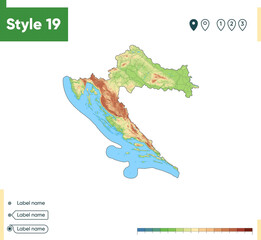 Croatia - high detailed physical map. Vector map. Dem map.