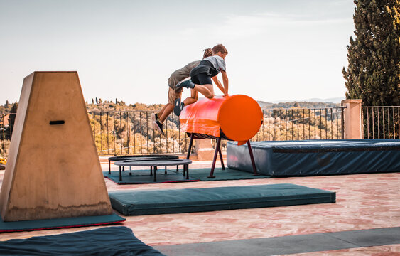 Parkour training Fitness equipment skill jumping blocks trapezoidal combination, outdoor sport summer camp, mats for acrobatic