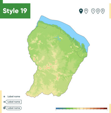 Guyane - high detailed physical map. Vector map. Dem map.