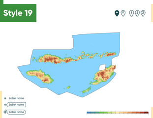 Fototapeta premium East Nusa Tenggara, Indonesia - high detailed physical map. Vector map. Dem map.
