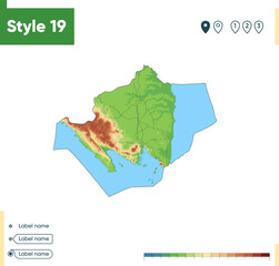 Fototapeta premium Lampung, Indonesia - high detailed physical map. Vector map. Dem map.