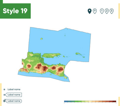 East Java, Indonesia - high detailed physical map. Vector map. Dem map.