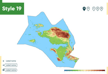 West Papua, Indonesia - high detailed physical map. Vector map. Dem map.