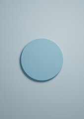 Light, pastel, baby blue 3d Illustration simple minimal product display background top view flat lay with one cylinder, circle podium or stand from above