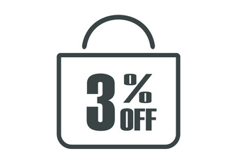 3% Off. Banner for products and services. Shopping bag vector.