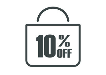 10% Off. Banner for products and services. Shopping bag vector.