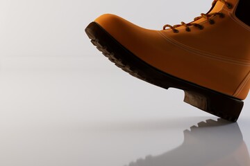 brown male shoe on a white background with reflection. men's shoes. 3d illustration. 3d render