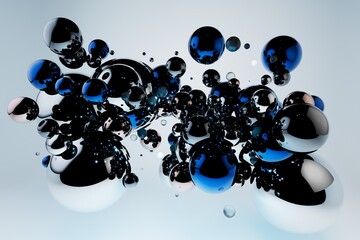 abstract background. patterns of beautiful shiny spheres of blue balls scattered on a blue background. 3d illustration. 3d render