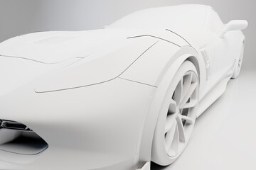 sports car presentation. beautiful parts of the car. white sports car model on a white background. 3d illustration. 3d render