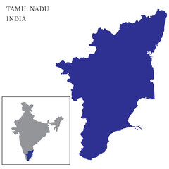 Tamil Nadu Highlighted in India Map vector illustration (Map not to Scale)	