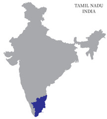 Tamil Nadu Highlighted in India Map vector illustration (Map not to Scale)	