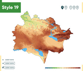 East Kazakhstan, Kazakhstan - high detailed physical map. Vector map. Dem map.