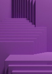 Bright purple, violet 3D Illustration simple minimal product display background side view abstract squares podium stand for product photography or wallpaper for luxury products