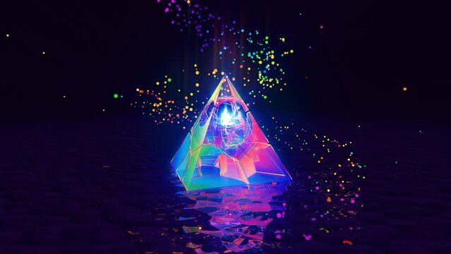 looped 3d animation of a vortex of astral energy of a meditating saint inside the sacred geometry of the "merkaba" inside the pyramid