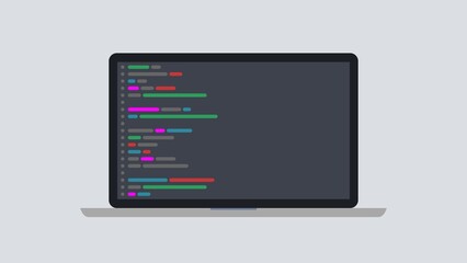 Programming and coding concept. Code on the screen laptop. Flat illustration.