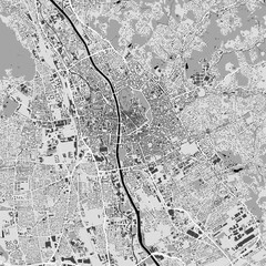 Urban city map of Graz. Vector poster. Black grayscale black and white road map.