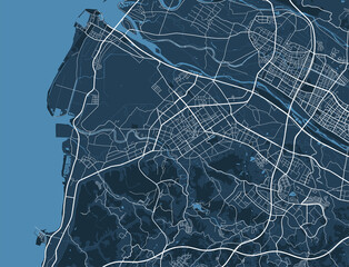 Detailed vector map poster of Hsinchu city, linear print map. Blue skyline urban panorama.