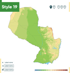 Paraguay - high detailed physical map. Vector map. Dem map.