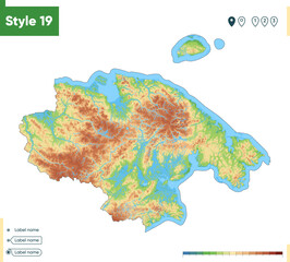 Chukotka Autonomous Area, Russia - high detailed physical map. Vector map. Dem map.