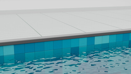 Swimming pool with wall and floor tile turquoise color and water. 3d rendering illustration.