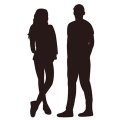 silhouette man and woman on white background isolated, vector