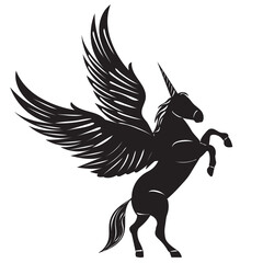 silhouette of a winged unicorn on a white background isolated