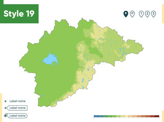 Novgorod Region, Russia - high detailed physical map. Vector map. Dem map.