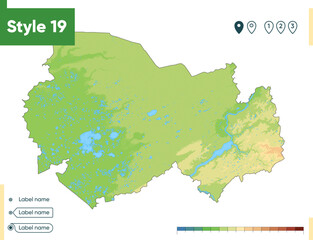 Novosibirsk Region, Russia - high detailed physical map. Vector map. Dem map.