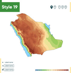 Saudi Arabia - high detailed physical map. Vector map. Dem map.