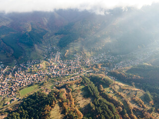 Aerial view of Balkan Mountains and Vratsata pass, Bulgaria