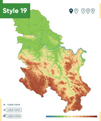 Serbia - high detailed physical map. Vector map. Dem map.