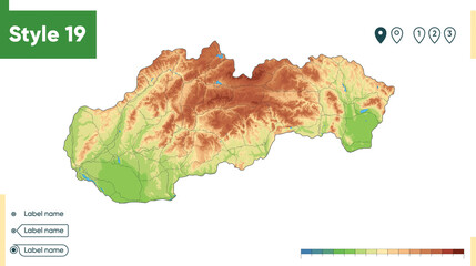 Slovakia - high detailed physical map. Vector map. Dem map.