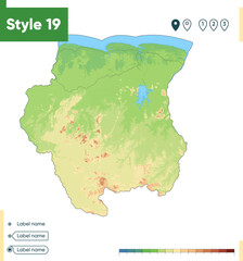 Suriname - high detailed physical map. Vector map. Dem map.