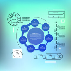 Infographic elements, graph and charts, templates with blurred background 