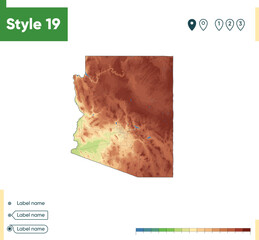 Arizona, USA - high detailed physical map. Vector map. Dem map.