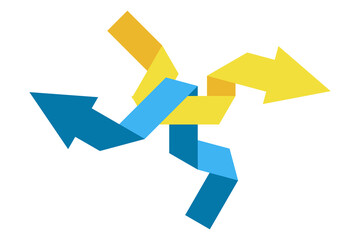 Arrows strategy. Paper arrows pointing in different  directions. Strategy concept. Two different ways: left and right represented by two different colors. Flat design on white background.