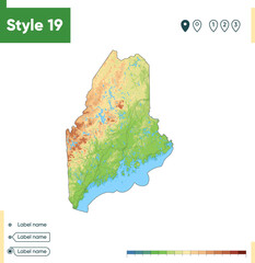 Maine, USA - high detailed physical map. Vector map. Dem map.