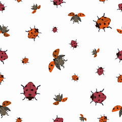 A pattern of ladybugs.For fabrics, for printing brochures, posters, parties, vintage textile design, postcards, packaging