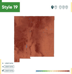 New Mexico, USA - high detailed physical map. Vector map. Dem map.