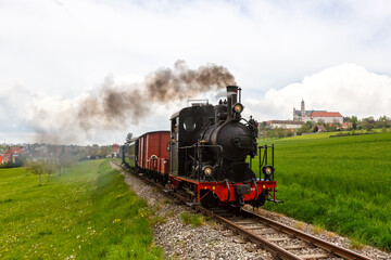 Fototapeta na wymiar Haertsfeld Schaettere steam train locomotive museum railway in Neresheim Germany