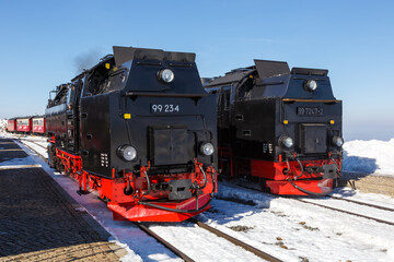 Brockenbahn Steam trains locomotives railway on Brocken mountain in Germany