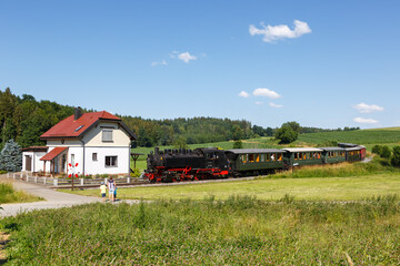 Öchsle steam train locomotive railway in Ochsenhausen Wennedach, Germany