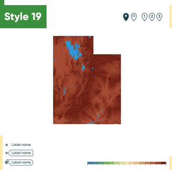 Utah, USA - high detailed physical map. Vector map. Dem map.