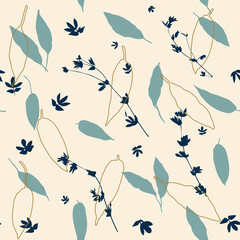 Seamless pattern with leaves. Beautiful background with hand-drawn plants. Eco nature vector print.