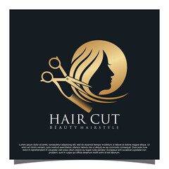 Naklejka premium Hair cut logo design Premium Vector