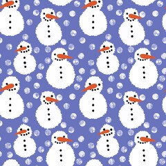 Winter seamless snowman and snowflakes pattern for Christmas wrapping paper and kids notebooks