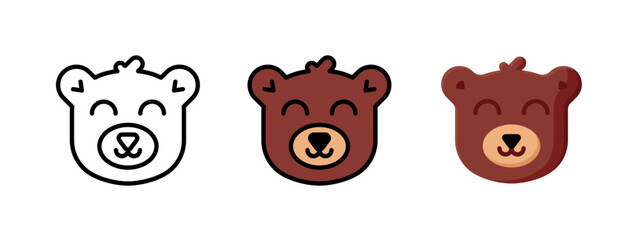 Set cartoon line cute smiling baby bear face icon vector illustration