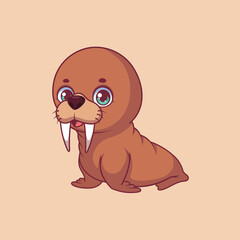 Illustration of a cartoon walrus on colorful background