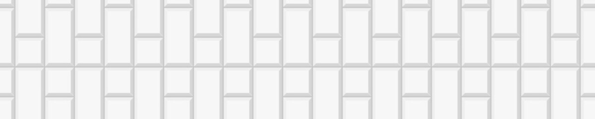 White vertical rectangle and square tile texture. Ceramic or brick wall seamless pattern. Kitchen backsplash, bathroom or toilet floor horizontal background. Vector flat illustration